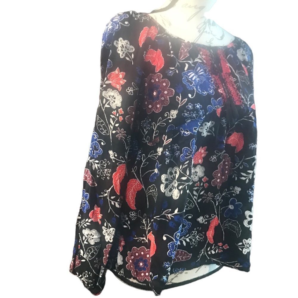 Old Navy Multicolor Floral Blouse Women's Medium Long Sleeve - Picture 4 of 11